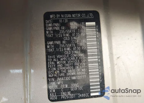 2021 Nissan Rogue Platinum Fwd z USA, uszkodzony, nr VIN JN8AT3DC1MW100777